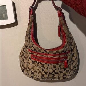 Coach Tan and Red Shoulder Bag